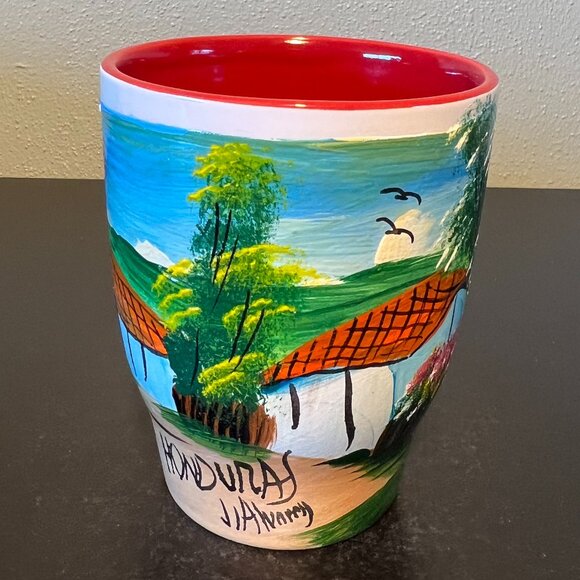 Hand Painted Honduras Central America Souvenir Ceramic Mug ~ Artist Signed - Picture 3 of 13
